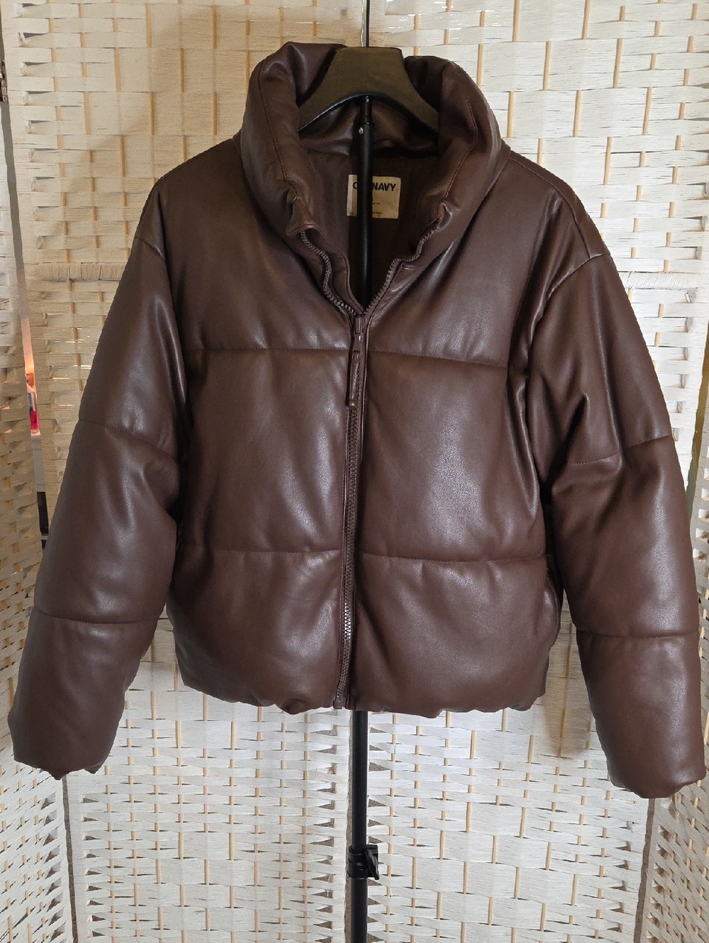 Old Navy Chocolate Brown Faux Leather Puffer Jacket